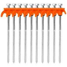 20CM 탄소강 텐트 펙 스파이크 훅 캠핑 텐트 못 나선형 캐노피 말뚝 야외용 10/2개 나사 앵커 텐트 말뚝, 13 Orange - 10pcs