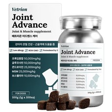 베트리온 조인트 어드밴스 강아지 관절 영양제 슬개골 탈구 노령견 초록입홍합 글루코사민 MSM, 1개, 뼈/관절강화, 100정