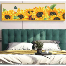 해바라기 실십자수 꽃 긴 만개 만복 프린트 도안 패키지, 150x45cm4가닥자수면사, 1개