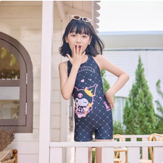 ZOKLE 兒童泳衣 庫洛米圖案 圓領設計, 黑紫酷洛米