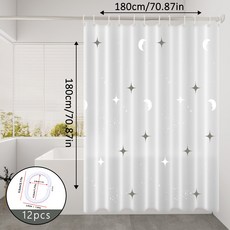 1pc 하얀 꽃 샤워 커튼 방수 PEVA 로맨틱 욕실 장식 반투명 샤워 커튼, 1개, 별과 달 은하