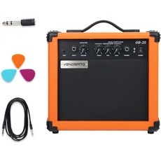 vendrato 전기 베이스 앰프 20w 오렌지 컬러 멀티 밴드 트레블 미들 mp3 헤드폰 잭 포터블 초급 여행용 연습용 무소음 케이블 픽 및 어댑터 포함, Orange