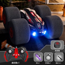HYLSS RC海綿輪特技車雙面360°旋轉翻滾遙控車2.4G充電耐摔包, 1個, 海綿輪極速特技車紅色如圖:如圖