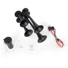 可開發票 法賓電氣喇叭超響四管金屬氣喇叭12v機車4管汽車喇叭24v大貨車 氣壓喇叭 貨車喇叭 貨車氣喇叭 延音氣喇叭, 法宾黑色四管12v带气泵继电器线束