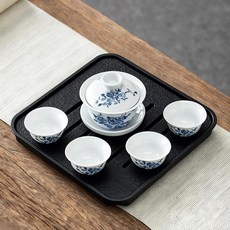 XMXZH 陶瓷功夫茶具 蓋碗茶具套裝 附乾泡盤及四杯, 1蓋碗4杯 牡丹 方舍茶盤, 1件
