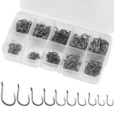 낚시바늘 300매 10개 사이즈 아일렛거꾸로고리플라스틱케이스, 300개