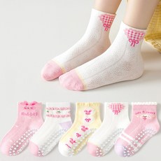 슈가앤 여아용 NM 5켤레 미끄럼 방지 메쉬 양말세트 유아 아동 주니어 초등양말