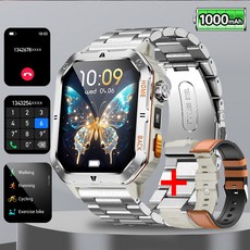 새로운 견고한 군사 GPS 스마트 시계 블루투스 음성 건강 모니 Smartwat 스포츠 통화 남자 방수 AI, LED 1000mAh, Khaki steel