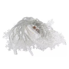LED雪花造型燈串 聖誕節裝飾燈 3米銅線電池款 閃爍常亮雙模式, 1件, 透明