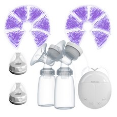 Real Bubee甲殼蟲RealBubee甲蟲RBX-8023S-2催乳器雙邊電動吸奶器, 1個, 白英文+2片冷熱敷墊+2個奶嘴:1個