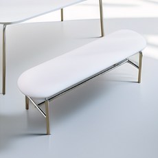 [리비니아] 플레인 크롬 미드센츄리 모던 오프셋 3인 패브릭 크롬 벤치, 1개, 실버화이트