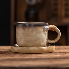 覓彩 陶瓷杯碟套裝, 1個, 仿古銀珠杯碟套裝(黃色)300ml:270