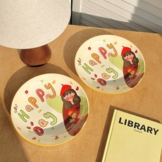 Tiger Pavilion 홈 시리즈 세라믹 원형 접시, 2개, 접시 2종, 레드 햇 걸