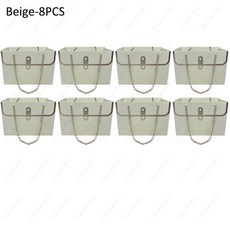 종이 핸드백 꽃다발 데이 크리 휴대용 가방 발렌타인 티브 토트 파티 상자 어머니의 포장 에이 생일 선물, 15x10x10.5cm, Beige8PCS