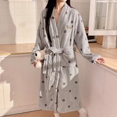 法蘭絨長款印花浴袍 加厚保暖睡袍