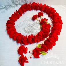 皇家佛具 泰國花圈 130公分萬壽菊黃花串花 泰國花環 四面佛愛神象神泰國宗教用品, 紅色大花120cm
