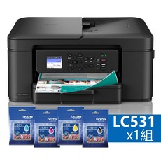 brother DCP-J1360DW 威力印 Lite 六合一無線噴墨複合機(列印/掃描/複印)，無線列印、雙面列印，手機App支援, 加購1組LC531四色墨匣, 加購1組LC531四色墨匣