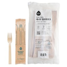 아이엠그리너 친환경 일회용 생분해 대나무 포크 개별 종이포장, 1개, 10개입