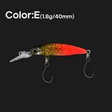 LETOYO 1 8g/40mm 미니 싱킹 미노우 루어 롱 혀 플레이트 미노우 낚시 루어 싱글 후크 레이저 코팅 송어 미끼 포함, 1.8g 40mm, E