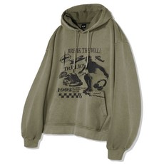 [트릴리온] 스케이트보드 피그먼트 그래픽 오버핏 후드 (KHAKI)