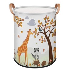 대형 아기 세탁 바구니 - 손잡이가 달린 접이식 어린이 감성 옷 정리함 장난감 보관 상자 남아 여아 아기방 62L(숲 동물) 245596