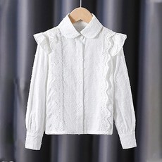 구빠방 아동 슬림핏 카라넥 프릴 숄더 긴소매 블라우스