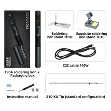 프로젝트ALIENTEK T90 140W PD 납땜 인두 키트 조정 가능 80-450 ℃ C245 C210 T65 팁이 포함된 28V DC, 10 T90A and TH10