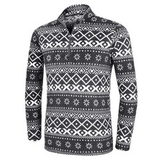 [이지바이] 남성 기모 플리스 집업 티셔츠_스노우히트 노르딕 눈꽃 패턴 후리스 반집업 티셔츠