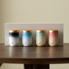 臺灣出貨 便攜陶瓷精緻小號茶葉罐 密封罐 迷你隨身茶葉儲茶罐 創意伴手禮盒, 4個禮盒裝禮品袋, 1個