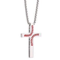 Mikovivi 남성용 야구 십자가 목걸이 스테인리스 스틸 성경 구절 펜던트 기독교 종교 스포츠 주얼리 체인 선수 세례 및 확인 선물 (실버) 220016