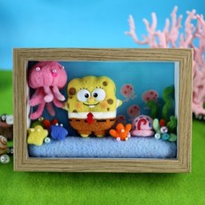 羊毛氈相框材料包，海綿寶寶派大星海底世界，手工DIY禮物, 1個, 海綿寶寶海底世界相框材料包+工具影片