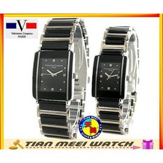 范倫鐵諾陶瓷防水石英對錶-黑【天美鐘錶店家直營】