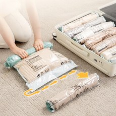 무펌프 손으로 말아서 압축하는 여행용 진공 압축 보관백 옷 수납 가방 트렁크 공간 확장, 1개, 1개입