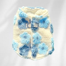 뛰뛰펫 강아지 겨울 꽃구름 양털 후리스 하네스 강아지옷 패딩 뽀글이 조끼, 1개, 블루 플라워