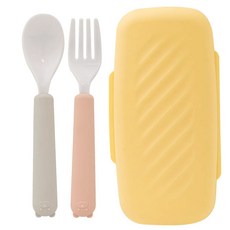 네오실리 국산 프리미엄 실리콘 에코젠 곰돌이 이유식 스푼포크 set, 1개, 스푼+포크+케이스, 베이비핑크+웜그레이
