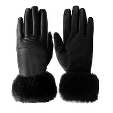 女士冬季保暖皮革手套，觸控螢幕兼容，仿毛絨袖口設計