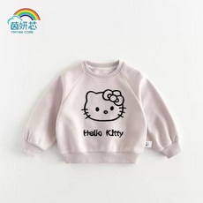 여아용 플리스 안감 두꺼운 겨울철 겉옷 아동복 루즈핏 플리스 스웨트셔츠 안감 한국 키티 스