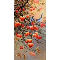 3D 보석십자수 액자 캔버스 일체형 DIY 세트 풍수 재물 감나무에 감열렷네 비즈 취미 까치 감 길조 좋은 일이 생길 것이다 모든 것이 잘 되고 있다 대형 다이어몬드그림, 1개