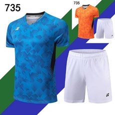 羽球衣羽球服 時尚短袖羽毛球服羽球衣 情侶短袖運動套裝 羽球衣排汗衫 比賽衣兵乓球服755, 755男生藍色-上衣,L, 1個