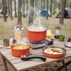 퀸센스 스텐 통3중 휴대용 세라믹코팅 냄비 프라이팬 취사도구 조리도구 3종세트 코펠, 핑크