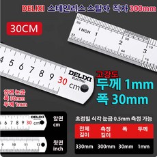 정품 DELIXI 스테인리스 스틸자 30cm 폭3cm 두께1mm 양면 쇠자 스텐자 반영구 직자 무독성 철자 300mm 공사, 1개