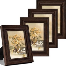 Vittanly27.9x35.6cm11x14인치사진액자4개세트 벽마운트용빈티지사진프레임 매트포함디스플레이20.3x25.4cm8x10인치사진또는매트없음 27.9120922, 4 x 6, 다크 브라운