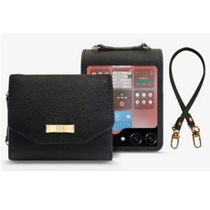 갤럭시 Z플립5 _ 쥬엘 천연 소가죽 금속장식 지폐1칸+카드4장 수납 지갑형 케이스 + 핸드스트랩