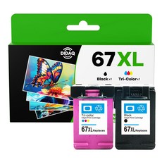 HP 67 잉크 카트리지용 67XL 프린터 교체 검정색 2 콤보 팩 DeskJet 2755e 2700 4155e 2800e Envy 6055e 60, 01 DIDAQ-HP67xl-B+C