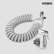 보스코 코일호스 8m 크롬분사기 세트 스프레이건 스프링호스 물청소용 욕실 다용도분사기 수도연결, 회색