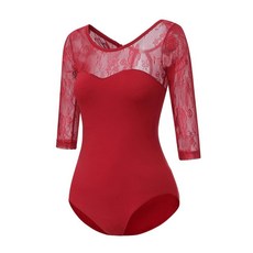 Limiles 성인용 발레 7부 소매 레이스 백 레오타드