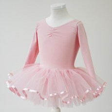국내제작 면스판 긴팔 고급 새틴 포인트 스냅형 유아 발레복 풍성한 튜튜