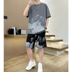 豹開之家 冰絲速乾運動服套裝 男款漸變短袖兩件套 跑步休閒套裝 TZ09