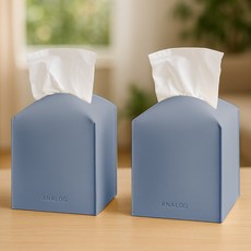 (1+1) 아날로그 감성디자인 소프트레더 가죽 티슈케이스 티슈커버 2p, 블루그레이