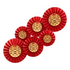 婚房扇花裝飾套裝 婚禮佈置, 紅色紙扇花